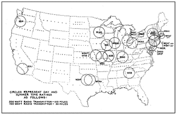 Map of early Western Electric stations, circa 1923