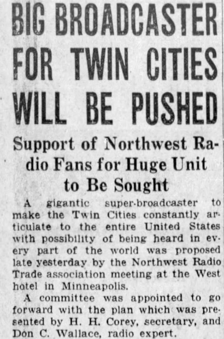 newswpaper article Big Broadcaster for Twin Cities Will be Pushed